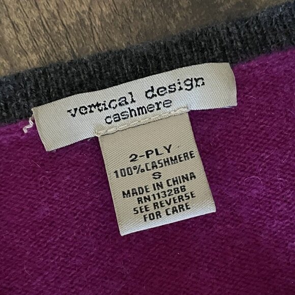 Vertical Design Womens S 100% Cashmere Cardigan Magenta Gray Elbow Patch Sweater - Picture 5 of 5
